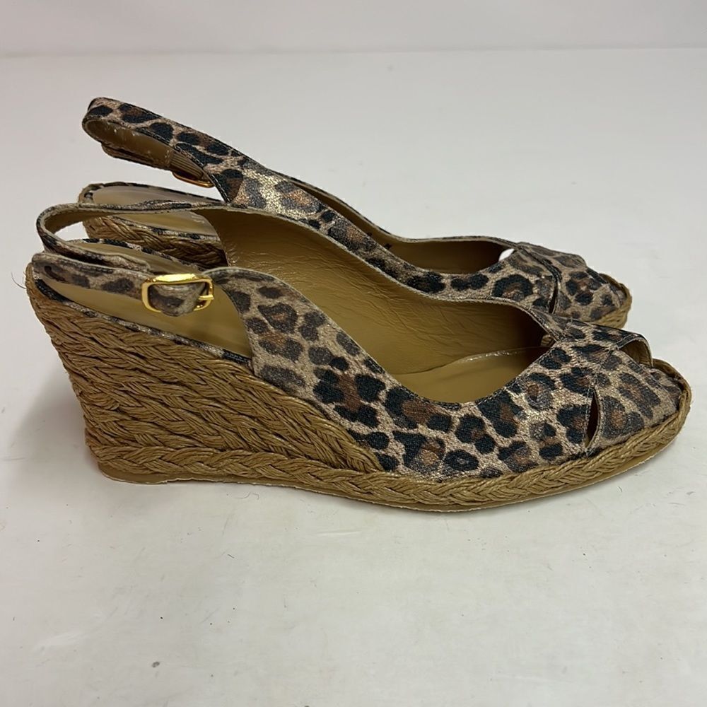 Stuart Weitzman Brown Leopard‎ Print Sling Back Espadrille Wedges 8M D15 - Picture 4 of 9